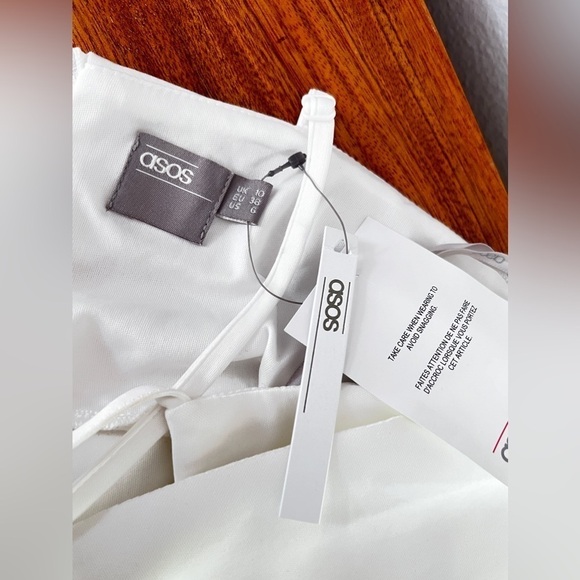 ASOS White scuba material midi asymmetrical wedding bridal dress size 6 - Picture 9 of 16